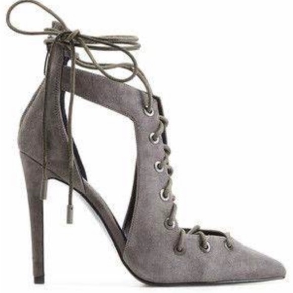 New Kendall and Kylie Suede Lace Up Gray Stiletto Pumps Size 9M - Picture 1 of 11